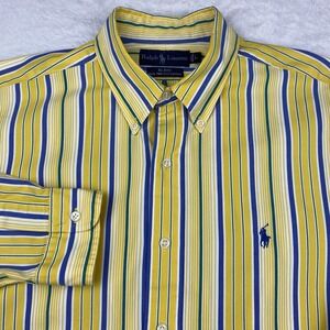 Ralph Lauren Shirt Men's Large Yellow/Blue Stripes Blake Long Sleeves